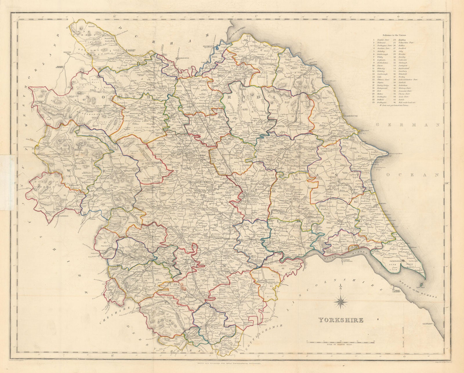Antique county map of YORKSHIRE by Creighton & Starling for Lewis c1840